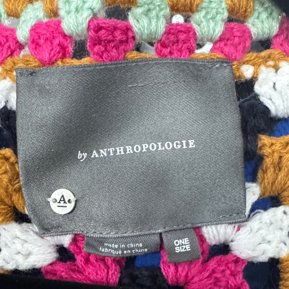 Anthropologie Navy Cardigan with Multicolor Crochet Trim - Picture 5 of 7